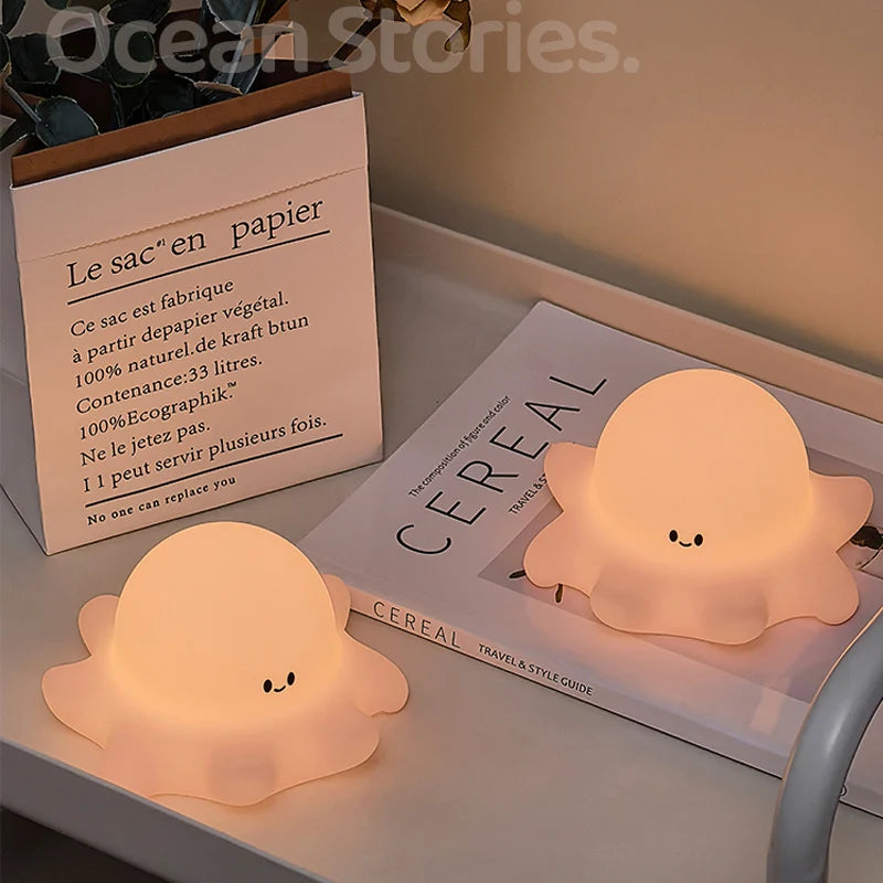 Octopus Night Light Squidward Cartoon Silicone Night Light Rechargeable Interior Decoration Ambient Lamp Children Birthday Gift